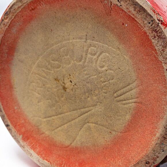 Antique Ransburg Red Asters Hand Painted Stoneware Lidded Cookie Jar/Crock - Picture 6 of 11